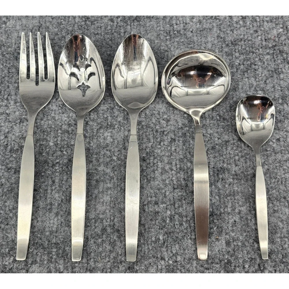 Vtg 5 Piece Oneida Frostfire Serving Utensil Set Stainless Flatware Silverware